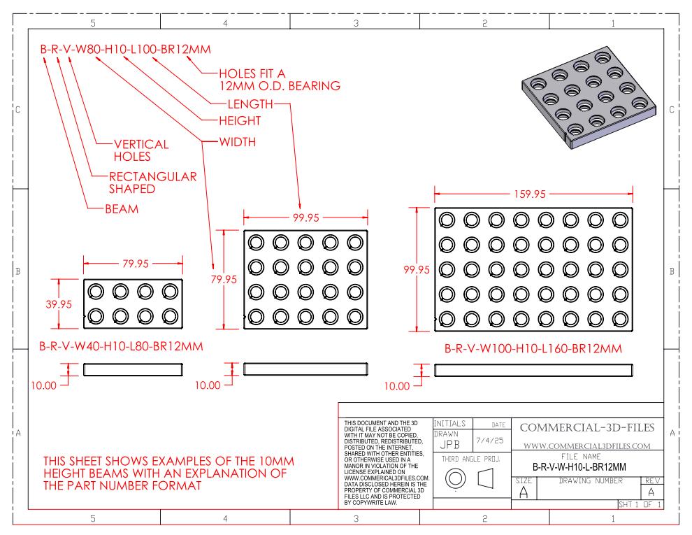 GEARBLOCS BEAM 80mmX10mm in LENGTHS FROM 80MM TO 300MM - B-R-V-W80-H10-L80-300-BR12MM-x12