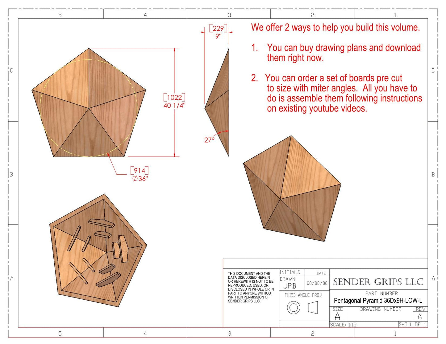 Pentagonal Pyramid Climbing Volume (Medium) 36"(914mm) dia. x 9"(228mm) Tall Plans