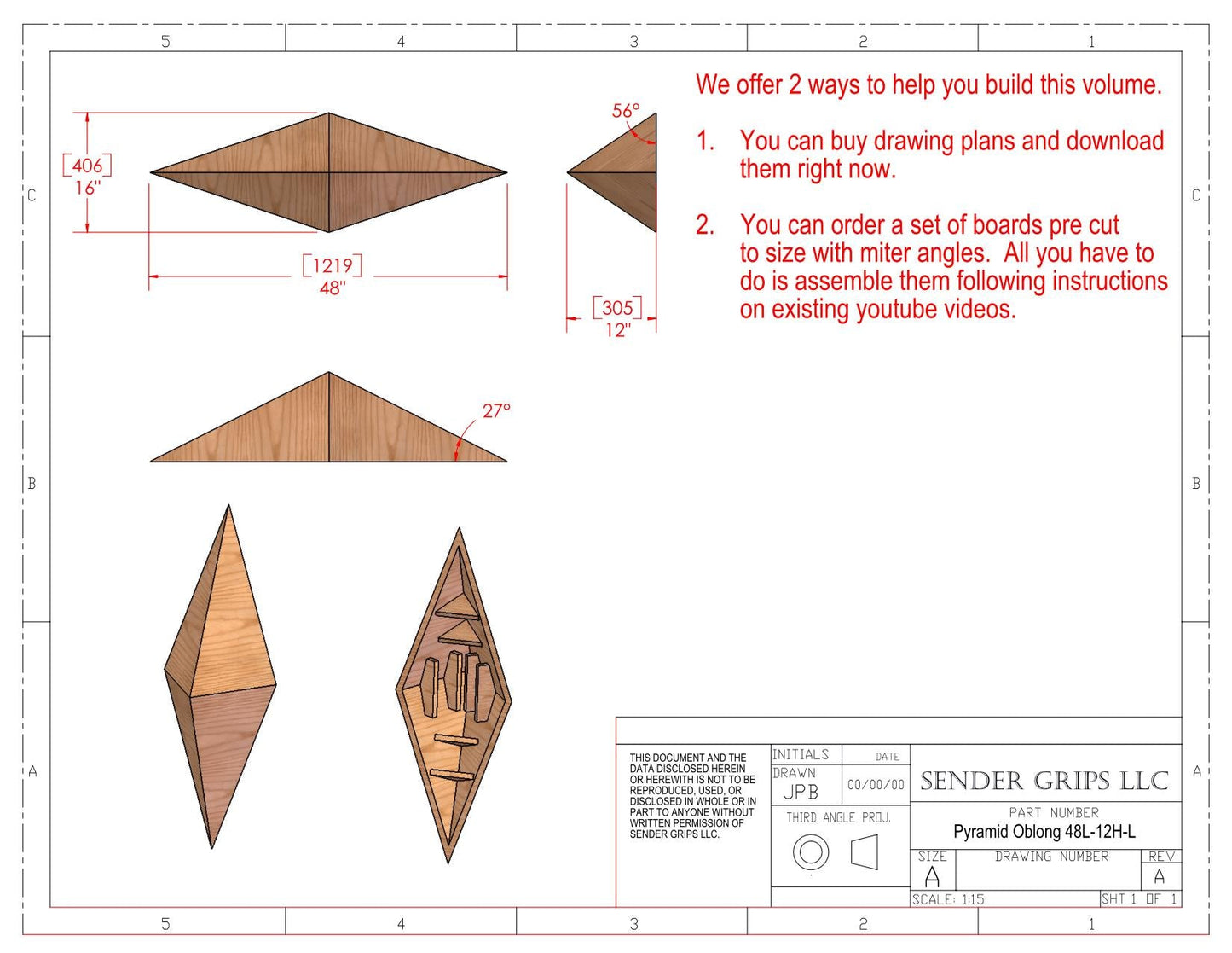 Pyramid Oblong Climbing Volume (Large) 48"(1219mm) long x 12"(305mm) Tall Plans