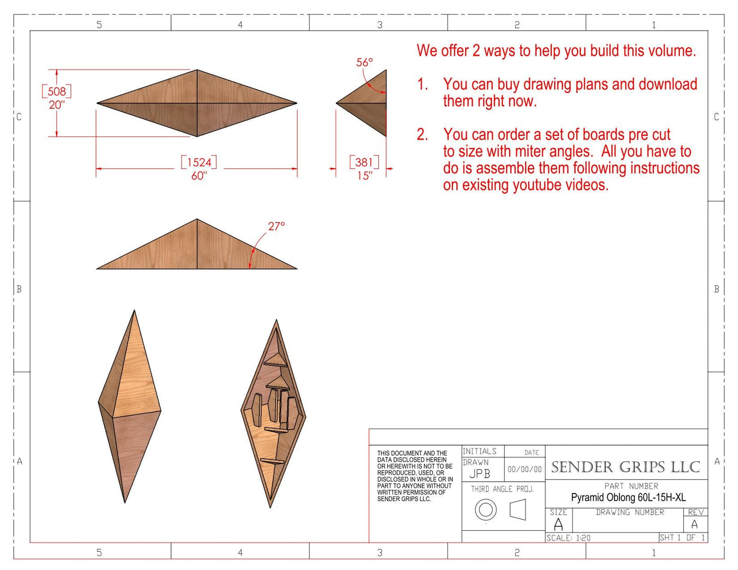Pyramid Oblong Climbing Volume (X Large) 60"(1524mm) long x 15"(381mm) Tall Plans