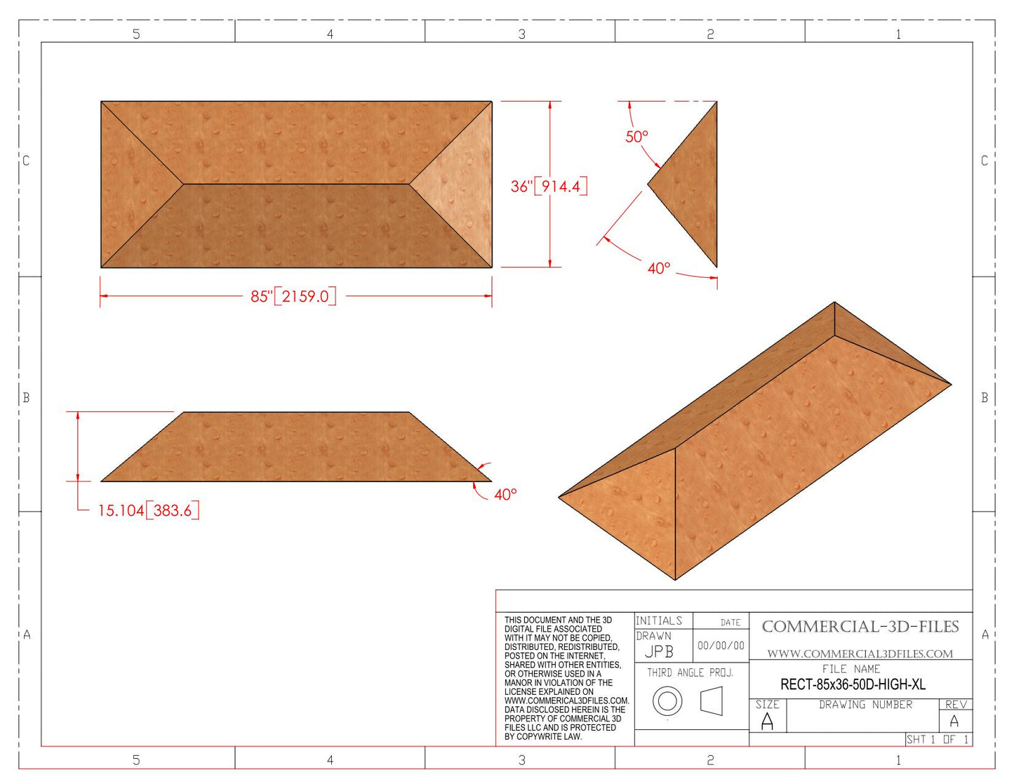 Rectangular Climbing Volume (X large, High) 85"(2159mm) x 36" (914mm) x 15" (384mm) Tall Plans