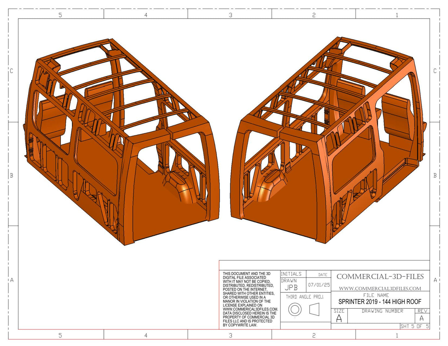 3D Solid Model – 144" High Roof Mercedes Sprinter Van | Fully Parametric CAD Model for Van Conversion Design (Not STL or Mesh)
