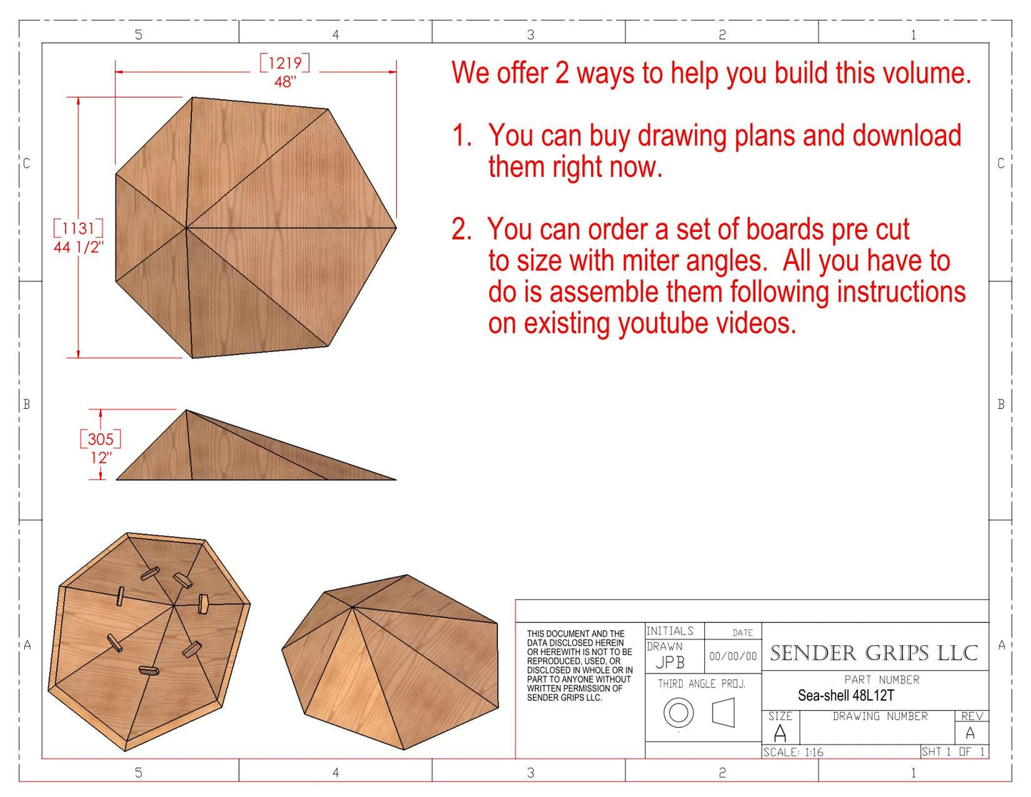 Sea-shell Climbing Volume (Large) 48"(1219mm) Long x 12"(305mm) tall Plans