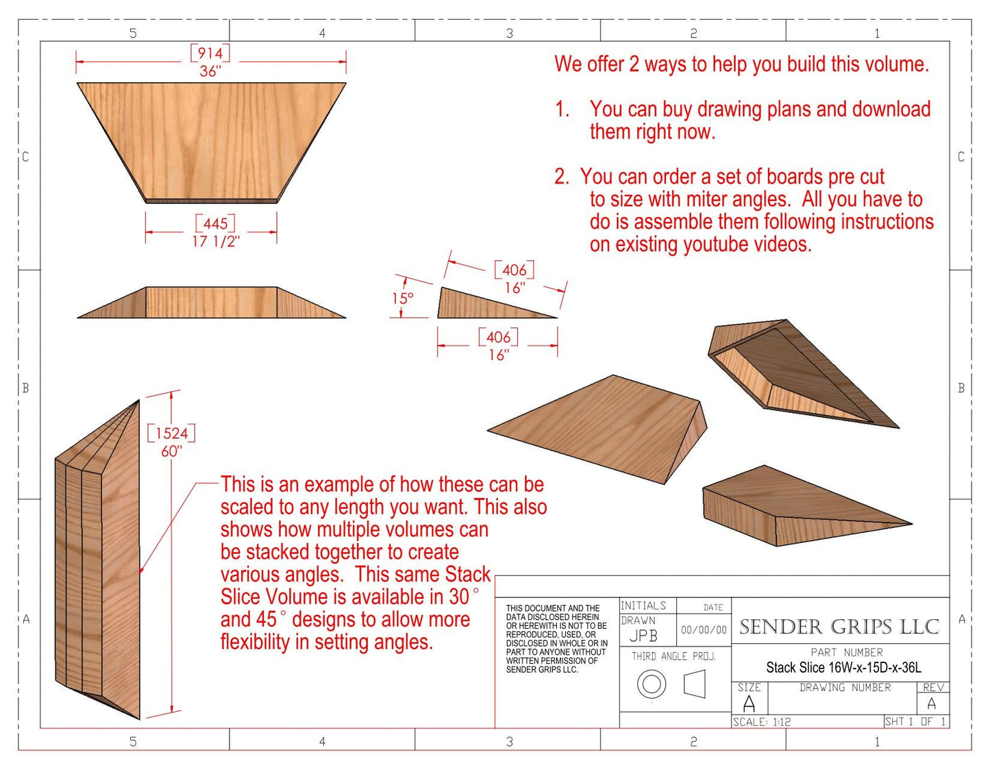 Stackable Slice Climbing Volume (Medium) 15 degree x 36"(914mm) long x 16"(406mm) Wide Plans