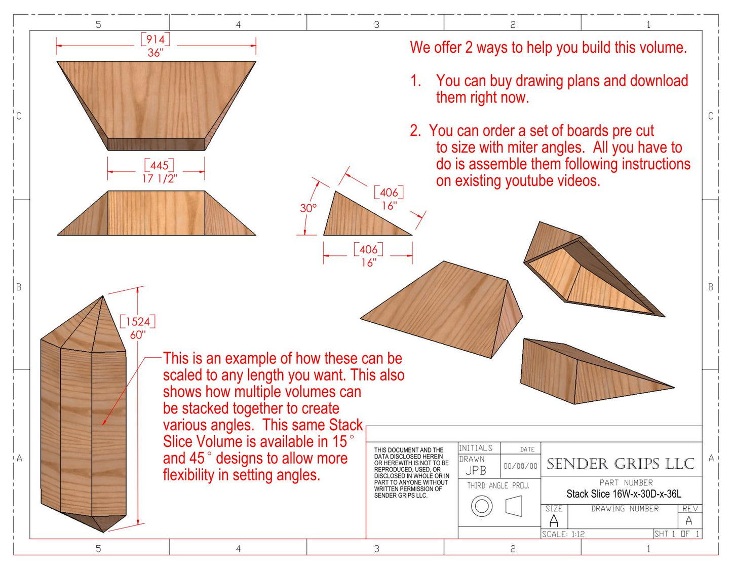 Stackable Slice Climbing Volume (Medium) 30 degree x 36"(914mm) long x 16"(406mm) Wide Plans