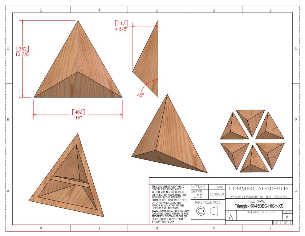 Triangular Pyramid Climbing Volume (X Small, Tall) 16"(406mm) side x 45 deg Plans