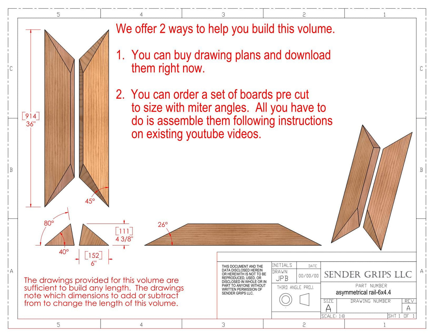 Asymmetrical Rail Climbing Volume (Small) 6"(152mm) x 4.4"(112mm) All Lengths Plans