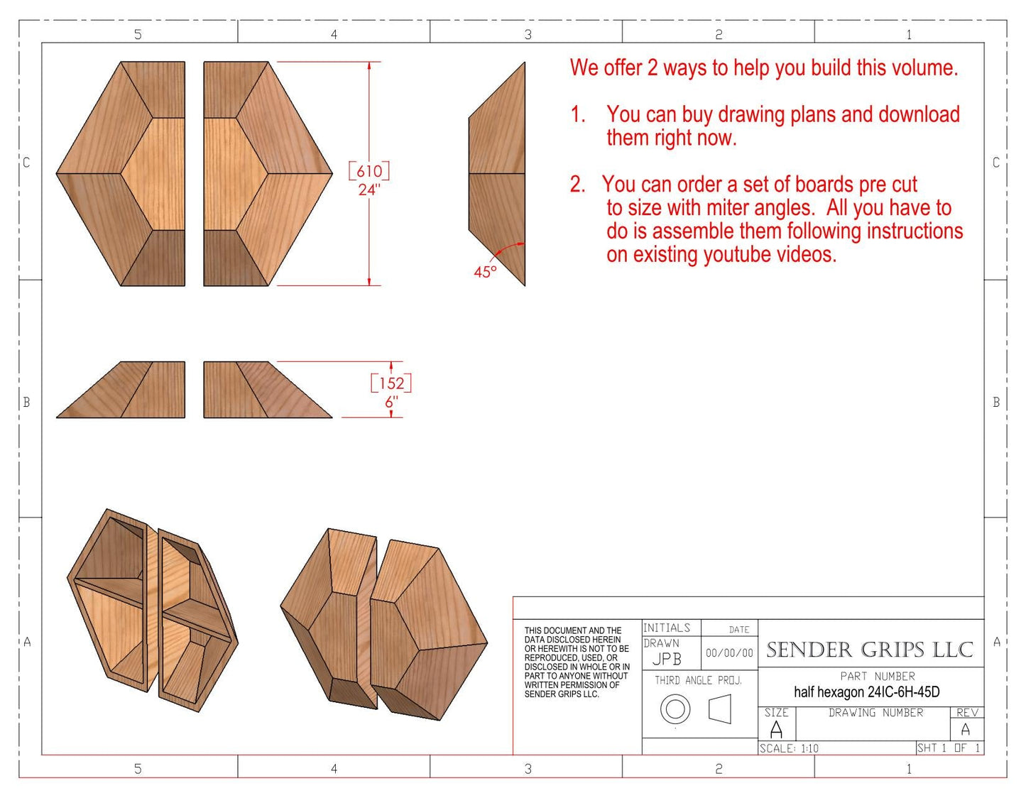 Split Hexagon Climbing Volume (Small) 24"(610mm) dia x 6"(152mm) Tall Plans