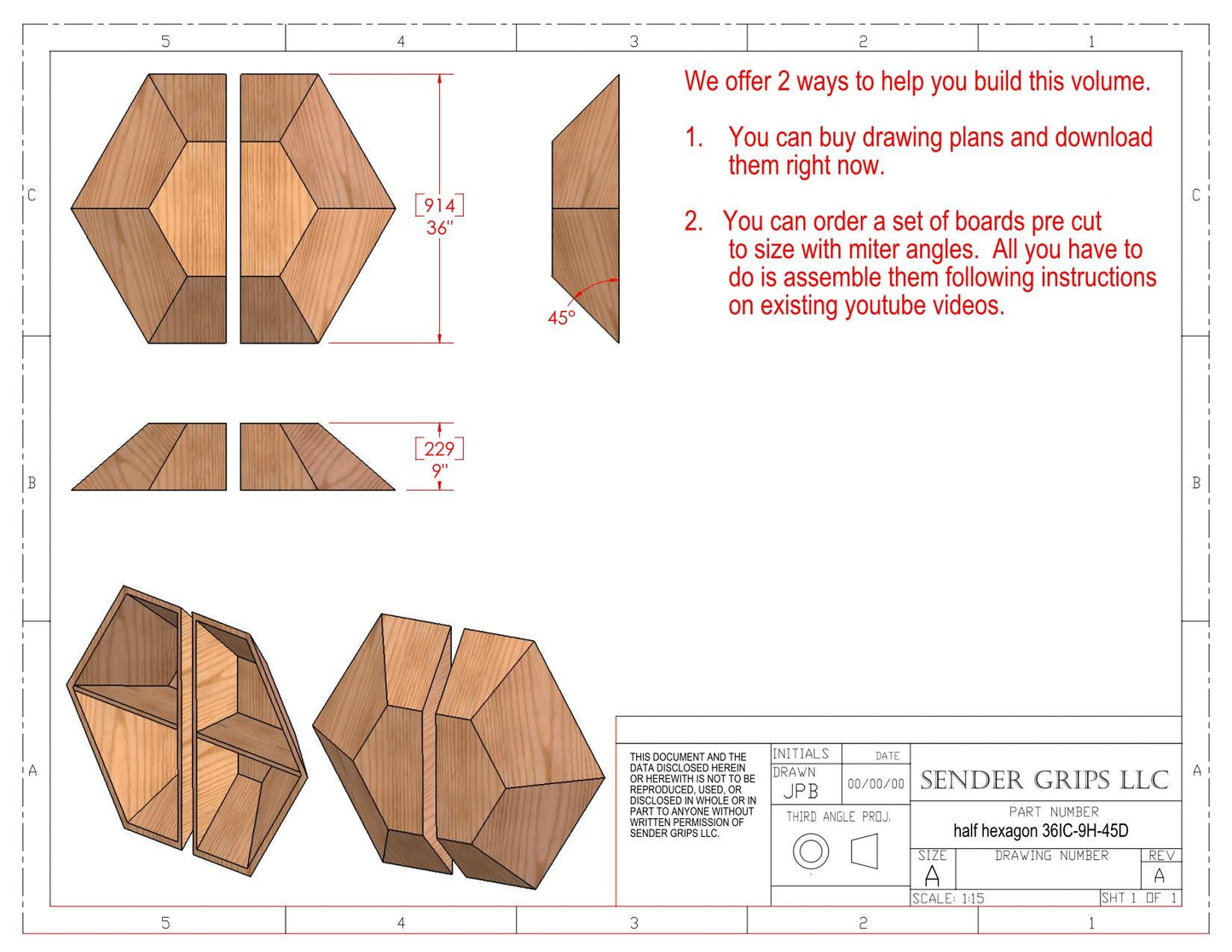 Split Hexagon Climbing Volume (Medium) 36"(914mm) dia x 9"(229mm) Tall Plans