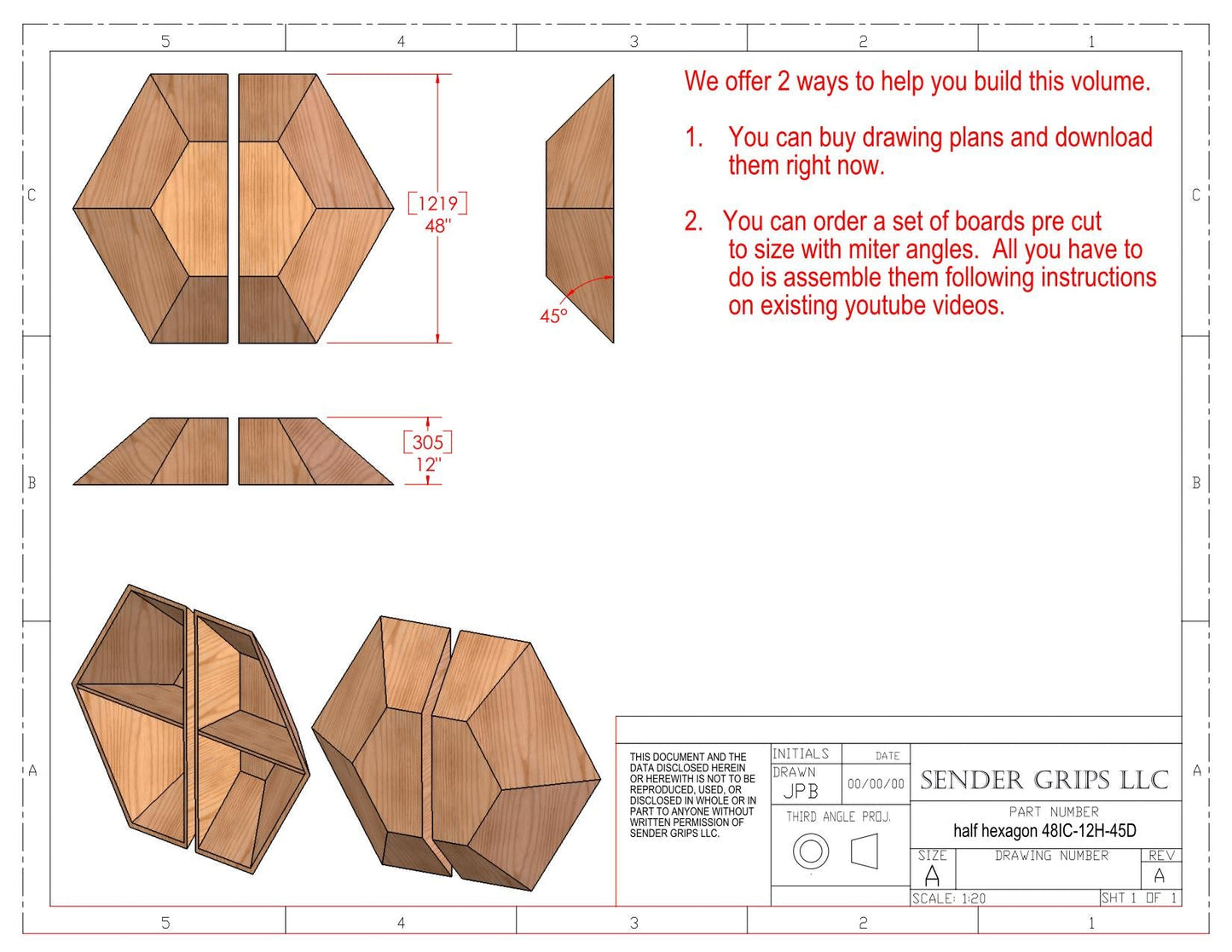 Split Hexagon Climbing Volume (Large) 48"(1219mm) dia x 12"(305mm) Tall Plans