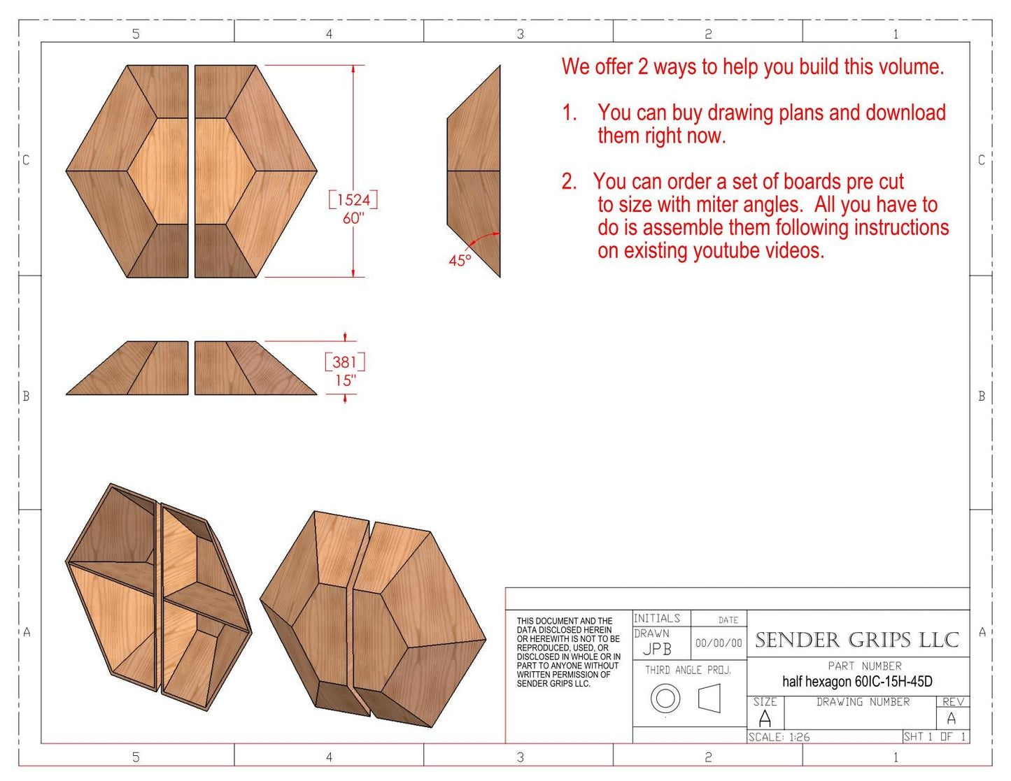 Split Hexagon Climbing Volume (X Large) 60"(1524mm) dia x 15"(381mm) Tall Plans