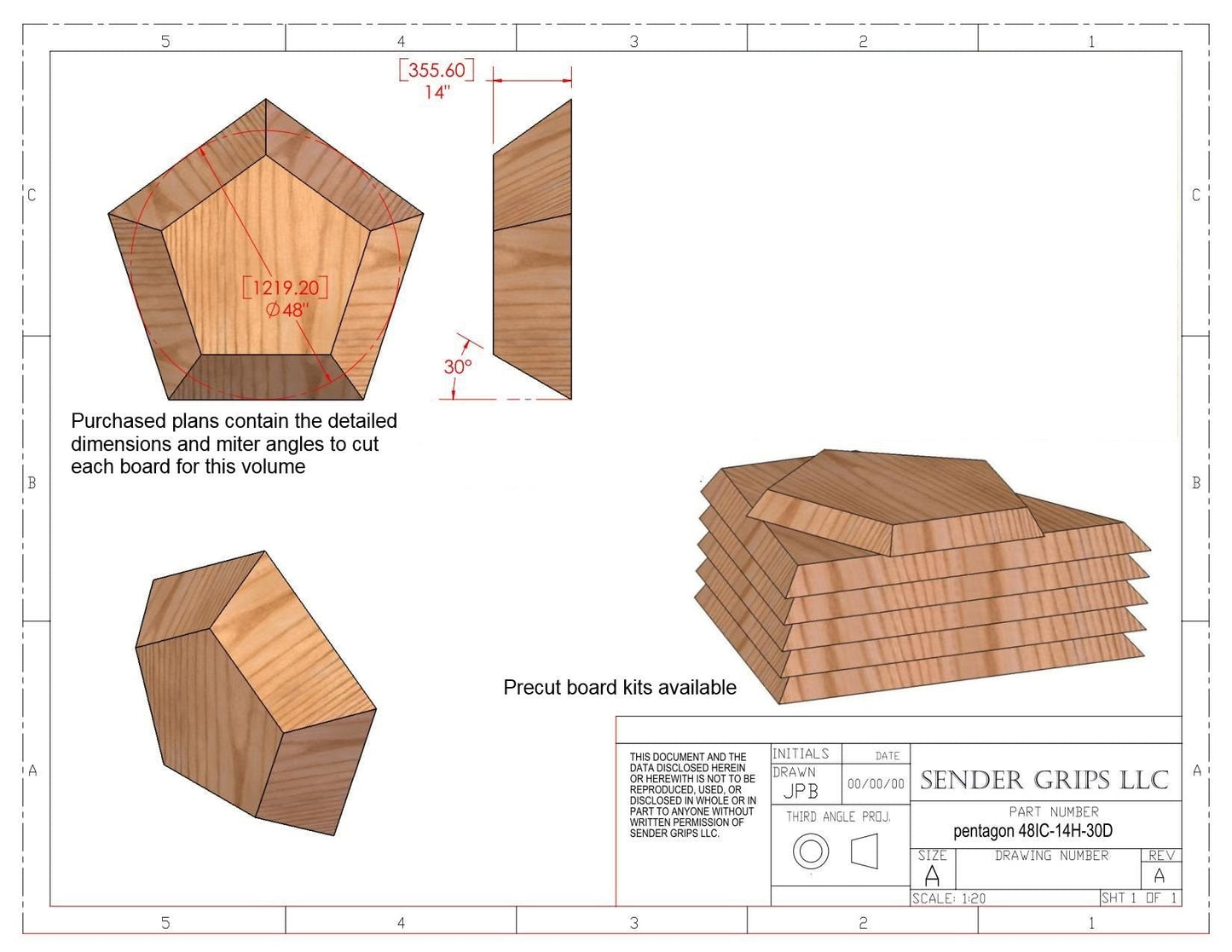 Pentagonal Flat Top Volume (Large) 48"(1219mm) Dia. x 14"(356mm) tall x 30 Deg Sides Plans