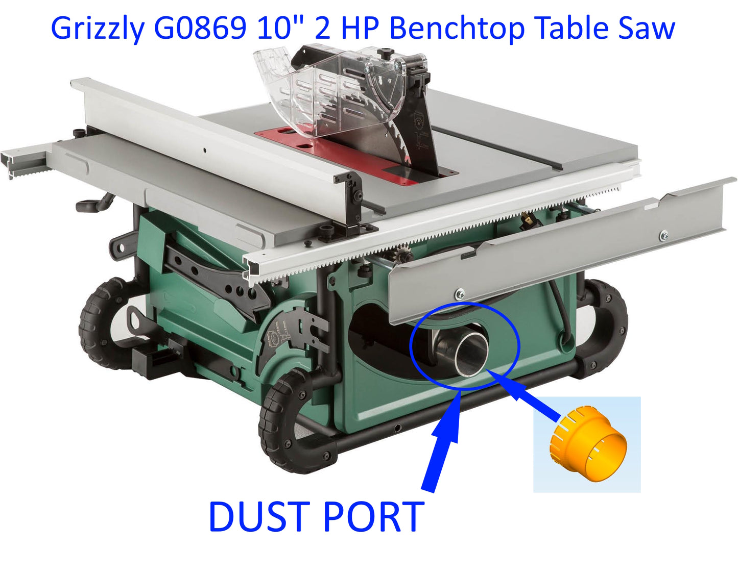 Dust port adaptor for Grizzly G0869 10" 2 HP Benchtop Table Saw - .STL FILE FOR 3D PRINTING
