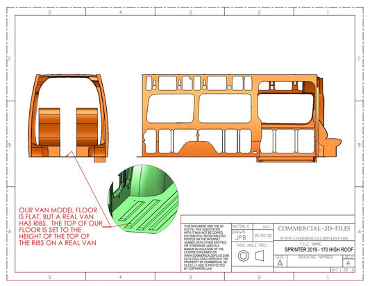 3D Solid Model – 170" High Roof Mercedes Sprinter Van | Fully Parametric CAD Model for Van Conversion Design (Not STL or Mesh)
