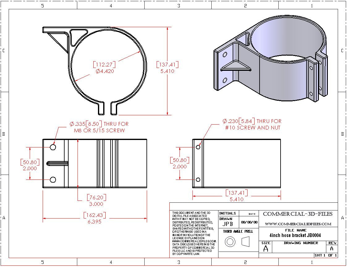 4 INCH EXTRACTION HOSE BRACKET FOR ALUMINUM EXTRUSION -AVID CNC - .STL FILE