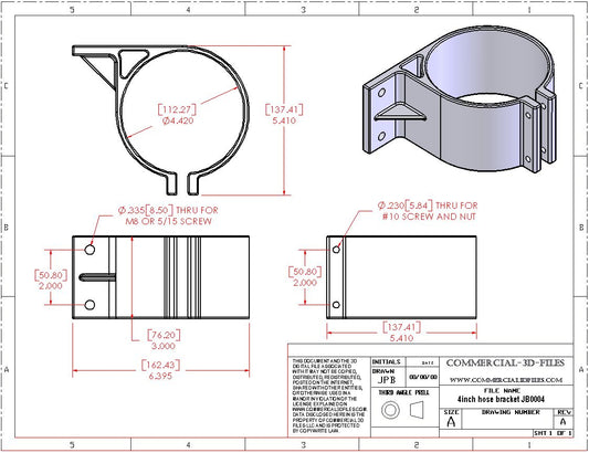 4 INCH EXTRACTION HOSE BRACKET FOR ALUMINUM EXTRUSION -AVID CNC - .STL FILE