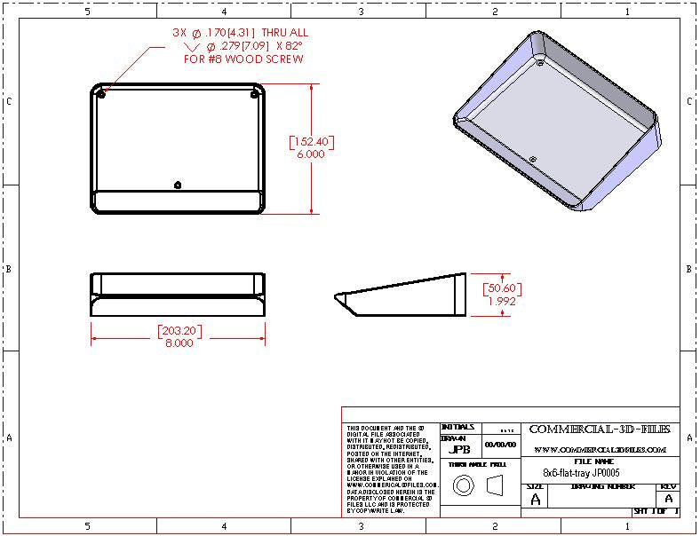 8" X 6" RECTANGULAR TRAY FOR ORGANIZING - .STL FILE FOR 3D PRINTING