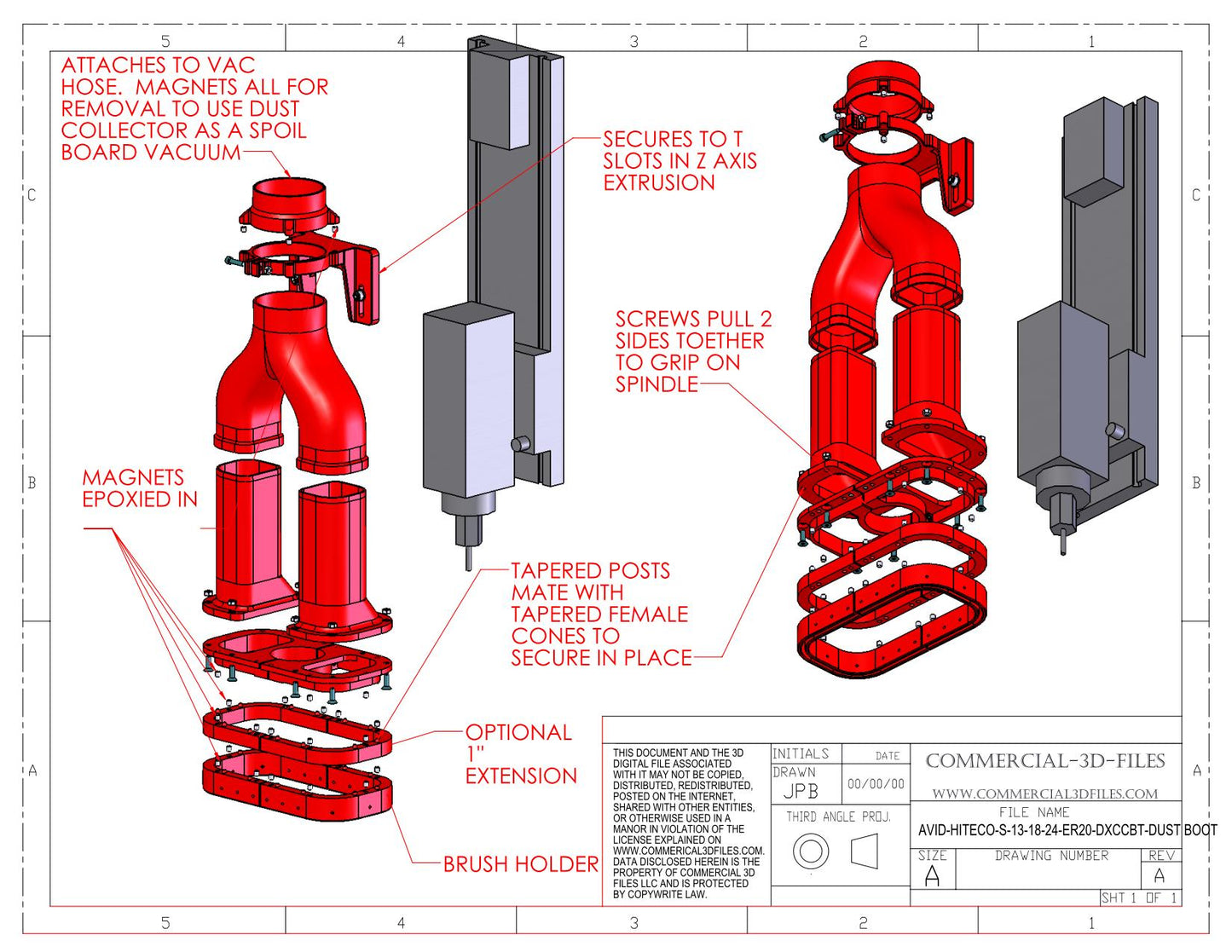 DUST BOOT FOR AVID CNC HITECO-S-13-18-24-ER20 SPINDLE - STL FILE FOR 3D PRINTING