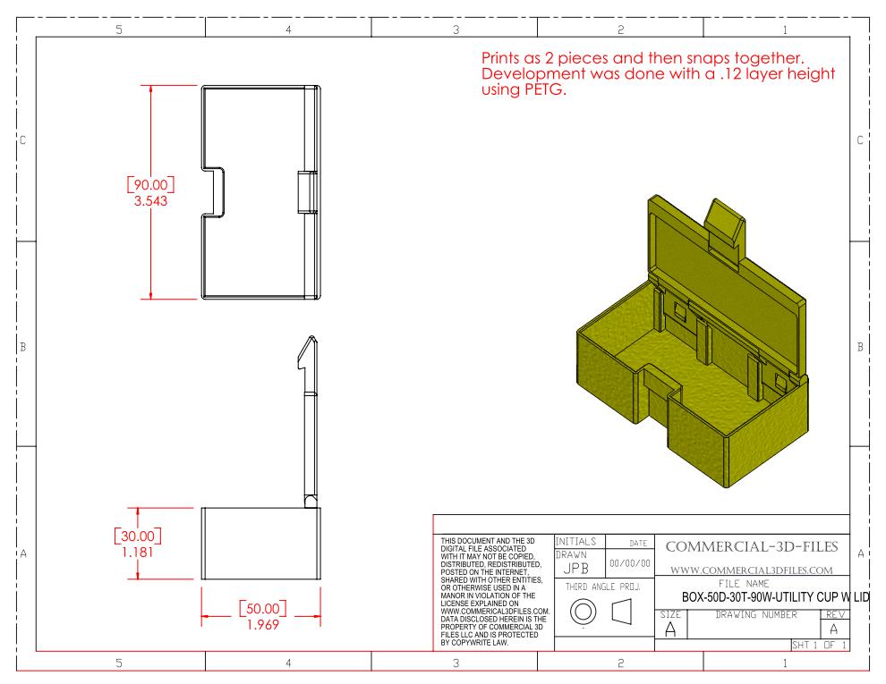 UTILITY STORAGE BOX WITH SNAP LID-50D-30T-90W- .STL FILE FOR 3D PRINTING
