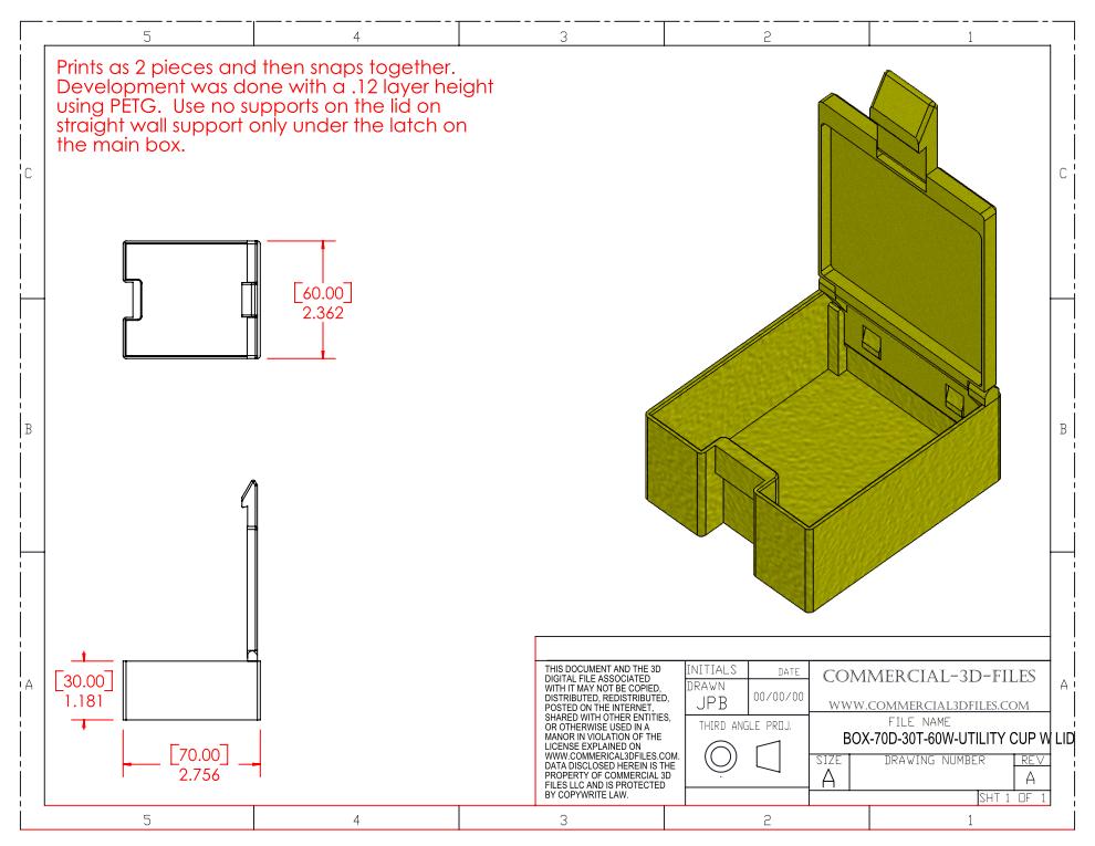 UTILITY STORAGE BOX WITH SNAP LID-70D-30T-60W- .STL FILE FOR 3D PRINTING