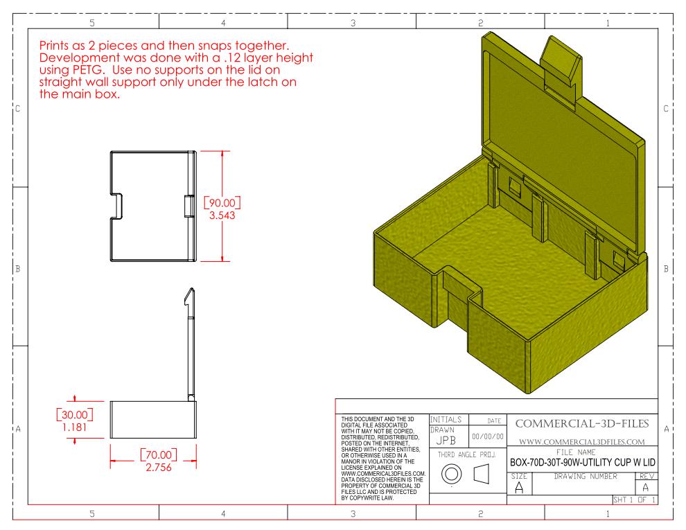 UTILITY STORAGE BOX WITH SNAP LID-70D-30T-90W- .STL FILE FOR 3D PRINTING
