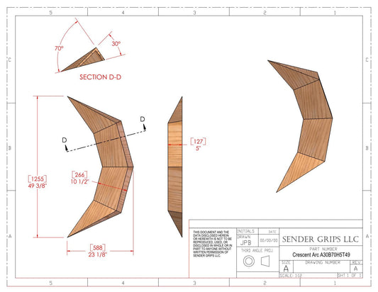 Crescent Arc Shallow Inside x Steep Outside (X-Large)  49" Long (1245mm) x 5"(127mm) Climbing Volume Plans