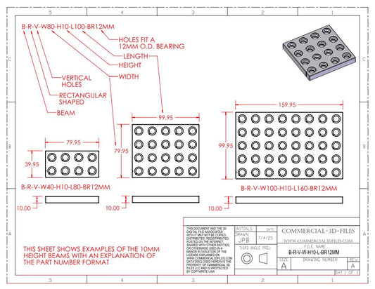 GEARBLOCS BEAM 20mmX10mm in LENGTHS FROM 20MM TO 300MM - B-R-V-W20-H10-L20-300-BR12MM-x15