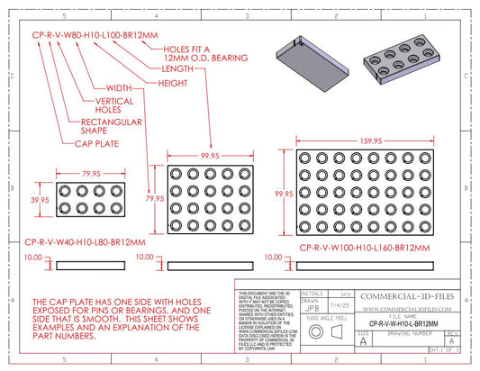 GEARBLOCS CAP PLATE widths 160-220mm X10mm high in LENGTHS FROM 160MM TO 300MM - CP-R-V-W160-220-H10-L160-300-BR12MM-x26