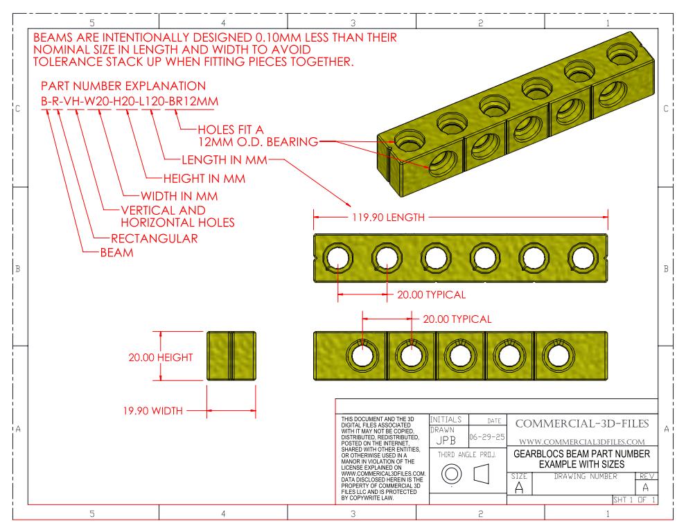 GEARBLOCS STANDARD BEAM 20mmX20mm in LENGTHS FROM 30MM TO 120MM - B-R-VH-W20-H20-L30-120-BR12MM