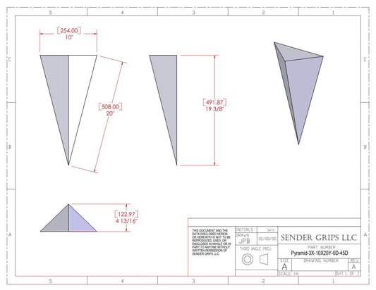 Plans for Triangular Pyramid - 10"(254mm) x 20"(508mm) Side Lengths x 4.8"(122mm) Tall-Pyramid-3X-10X20Y-0D-45D