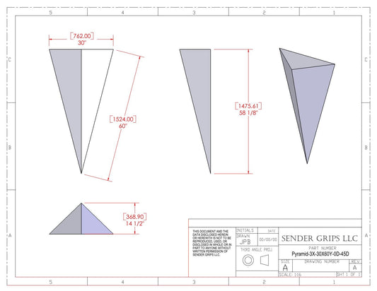 Plans for Triangular Pyramid - 30"(762mm) x 60"(1524mm) Side Lengths x 14.5" Tall-Pyramid-3X-30X60Y-0D-45D