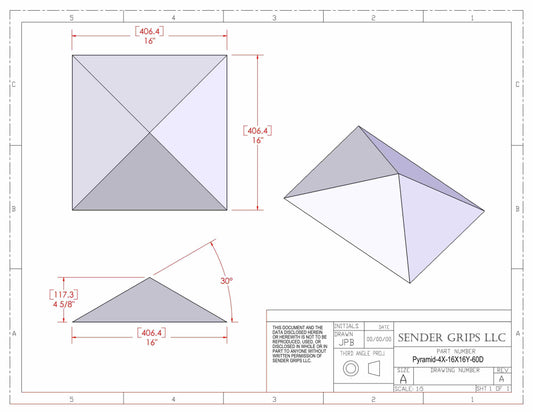 Plans for 4 Sided Pyramid - 16"(406mm) Sides x 4.6"(117mm) Tall-Pyramid-4X-16X16Y-60D