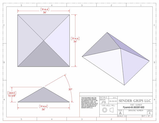 Plans for 4 Sided Pyramid - 36"(914mm) Sides x 10.4"(264mm) Tall-Pyramid-4X-36X36Y-60D