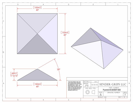 Plans for 4 Sided Pyramid - 60"(1524mm) Sides x 17.3"(439mm) Tall-Pyramid-4X-60X60Y-60D