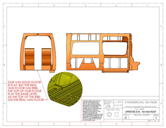 3D Solid Model – 144" High Roof Mercedes Sprinter Van | Fully Parametric CAD Model for Van Conversion Design (Not STL or Mesh)