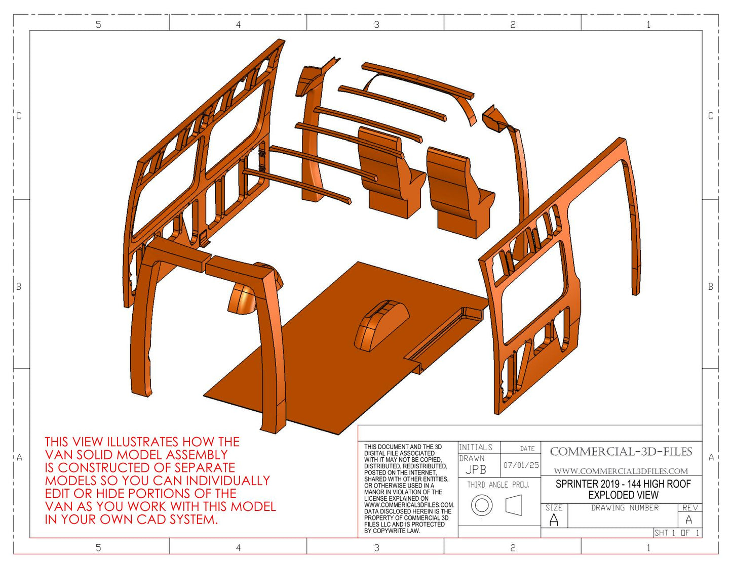 3D Solid Model – 144" High Roof Mercedes Sprinter Van | Fully Parametric CAD Model for Van Conversion Design (Not STL or Mesh)