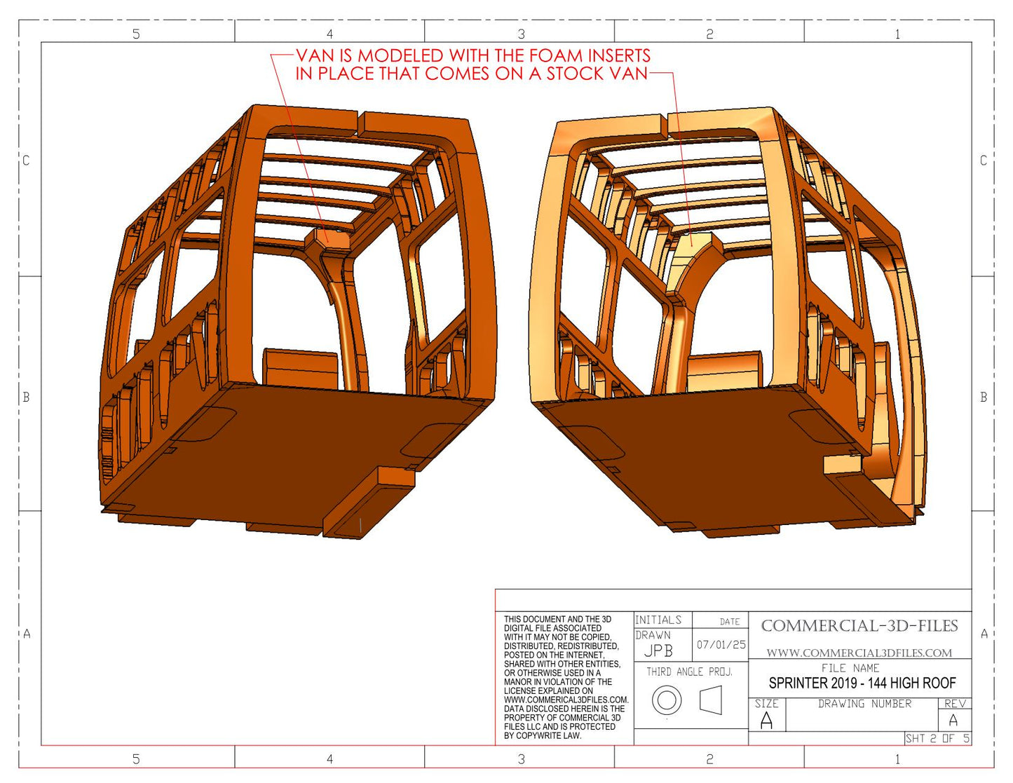 3D Solid Model – 144" High Roof Mercedes Sprinter Van | Fully Parametric CAD Model for Van Conversion Design (Not STL or Mesh)