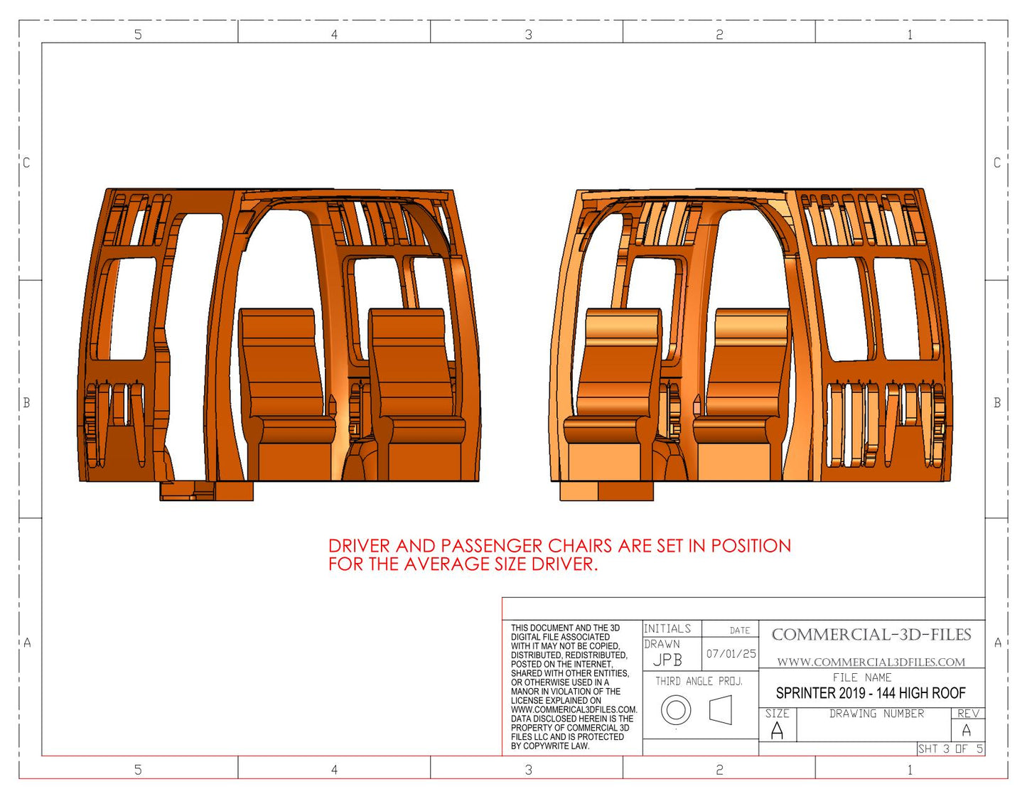 3D Solid Model – 144" High Roof Mercedes Sprinter Van | Fully Parametric CAD Model for Van Conversion Design (Not STL or Mesh)
