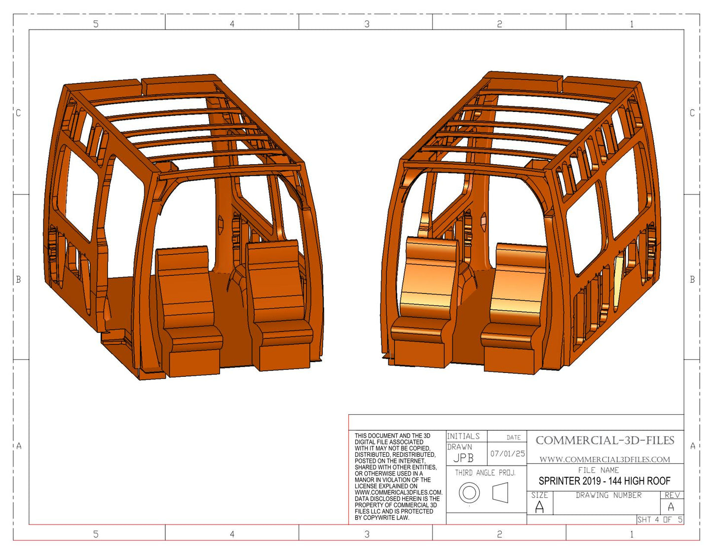 3D Solid Model – 144" High Roof Mercedes Sprinter Van | Fully Parametric CAD Model for Van Conversion Design (Not STL or Mesh)