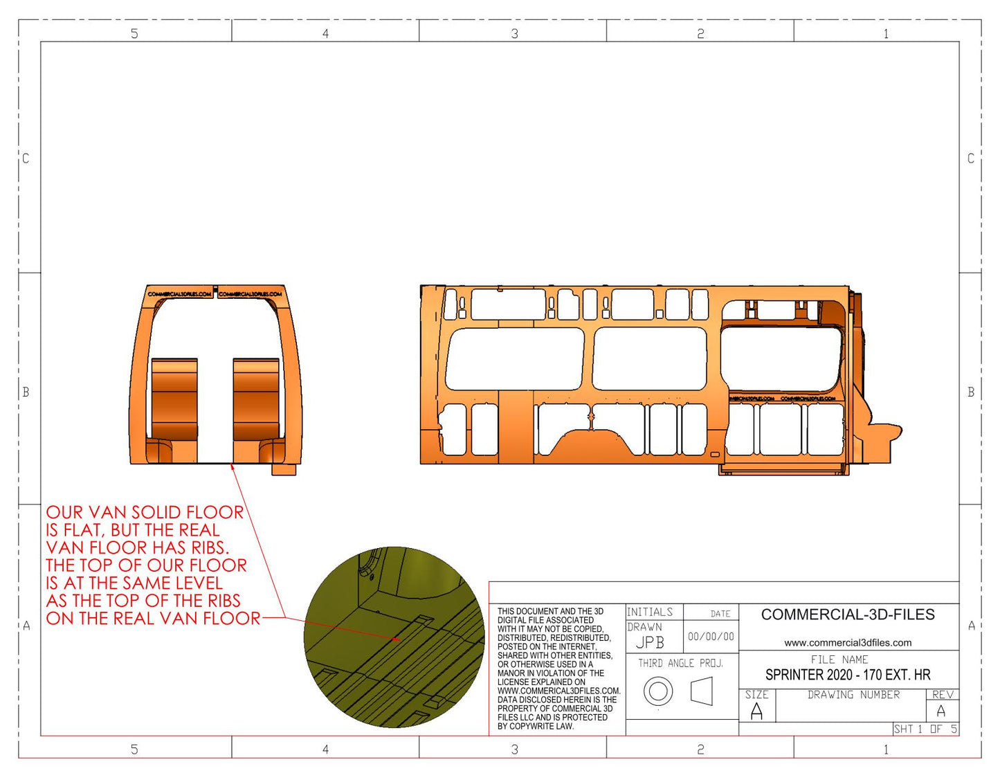 3D Solid Model – 170 EXTENDED High Roof 2020 Mercedes Sprinter Van | Fully Parametric CAD Model for Van Conversion Design (Not STL or Mesh)