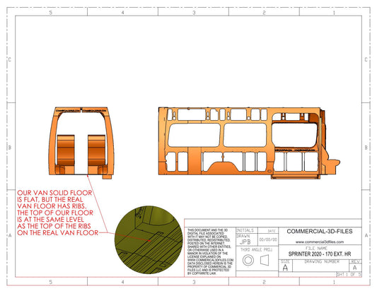 3D Solid Model – 170 EXTENDED High Roof 2020 Mercedes Sprinter Van | Fully Parametric CAD Model for Van Conversion Design (Not STL or Mesh)