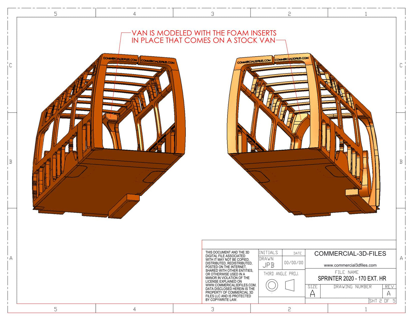 3D Solid Model – 170 EXTENDED High Roof 2020 Mercedes Sprinter Van | Fully Parametric CAD Model for Van Conversion Design (Not STL or Mesh)