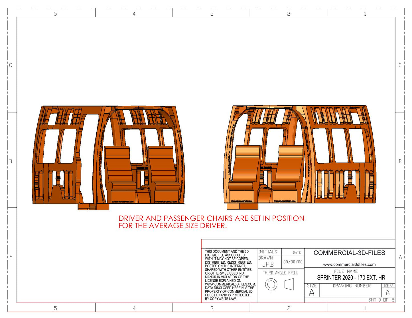 3D Solid Model – 170 EXTENDED High Roof 2020 Mercedes Sprinter Van | Fully Parametric CAD Model for Van Conversion Design (Not STL or Mesh)