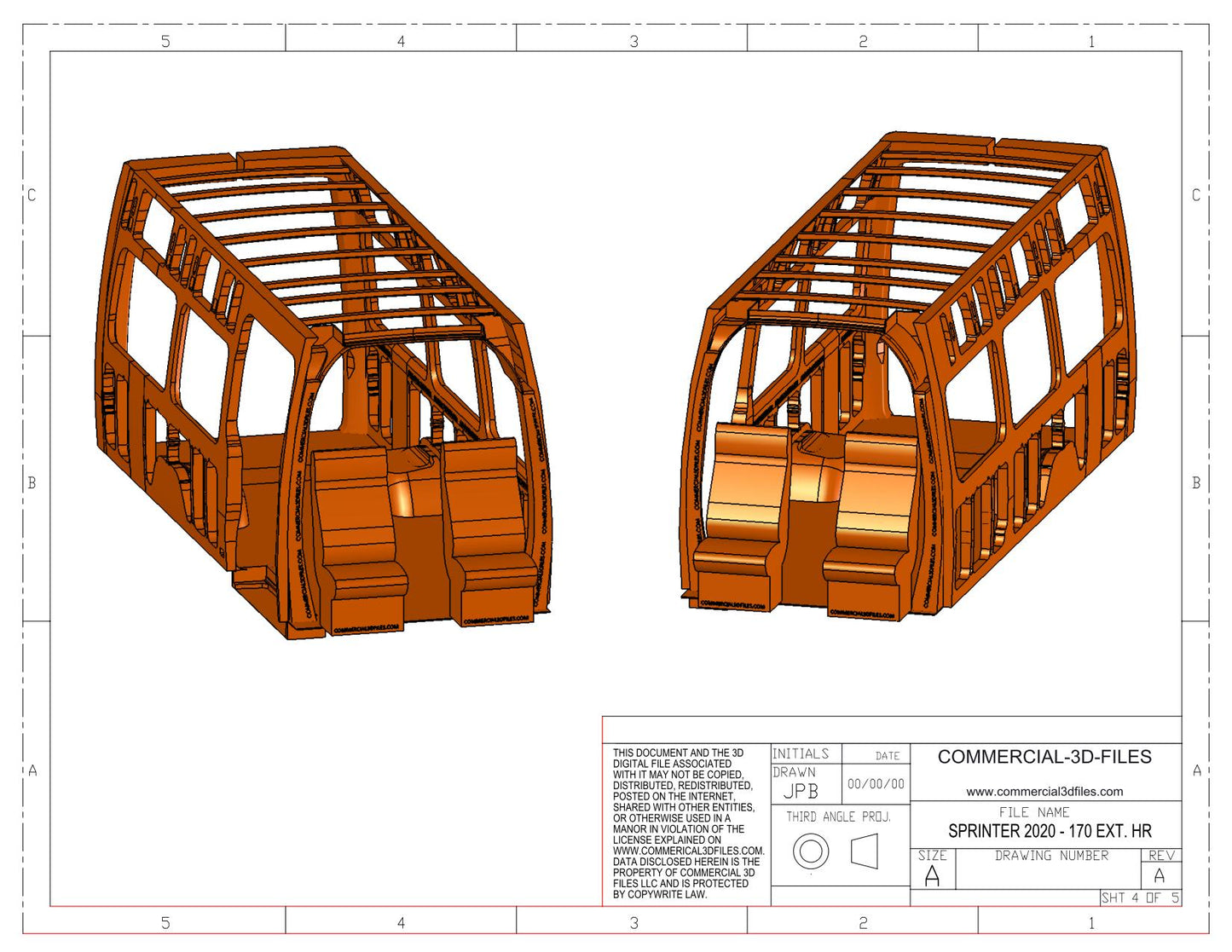 3D Solid Model – 170 EXTENDED High Roof 2020 Mercedes Sprinter Van | Fully Parametric CAD Model for Van Conversion Design (Not STL or Mesh)