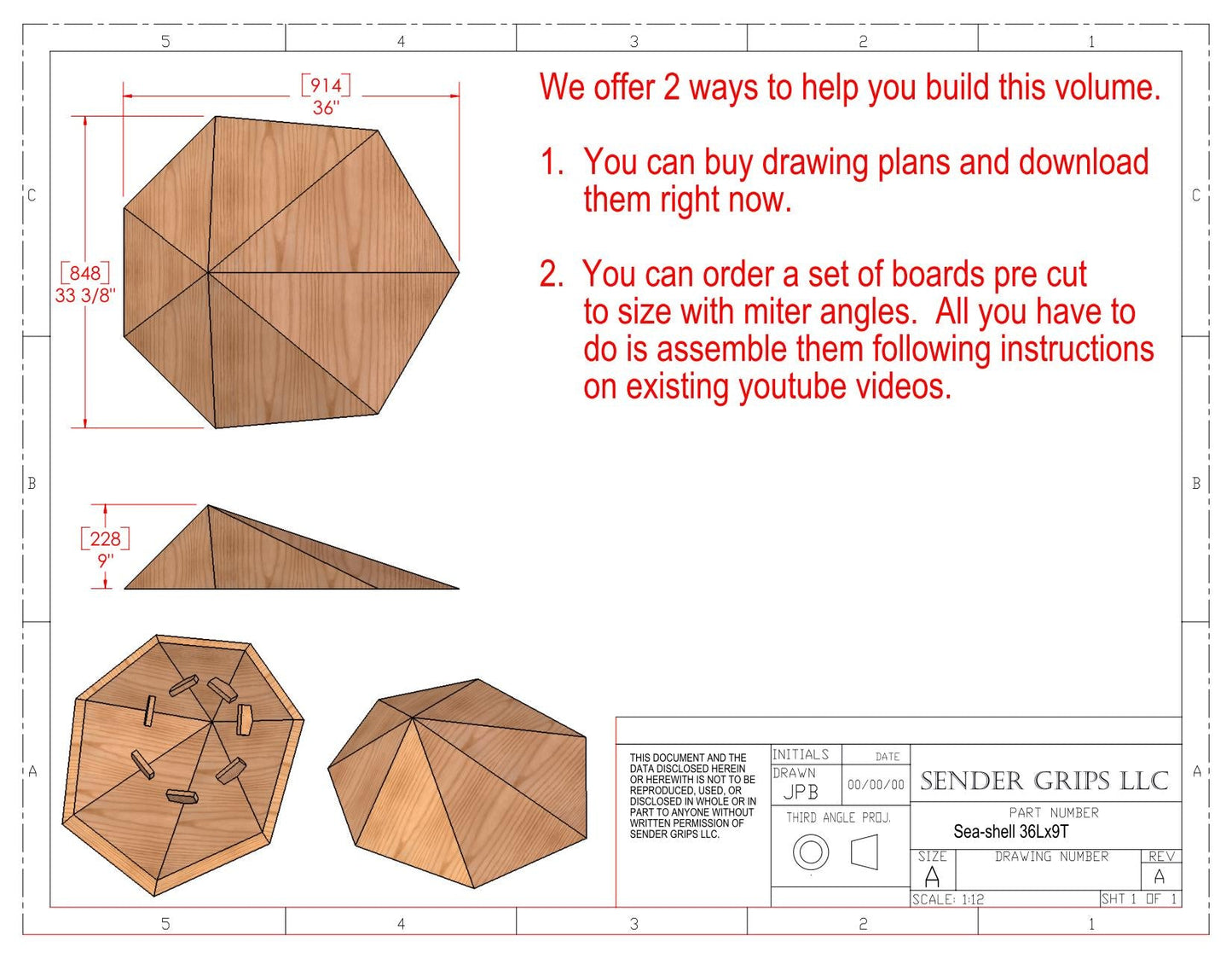 Sea-shell Climbing Volume (Mediuml)  36"(914mm) Long x 9"(229mm) tall Plans