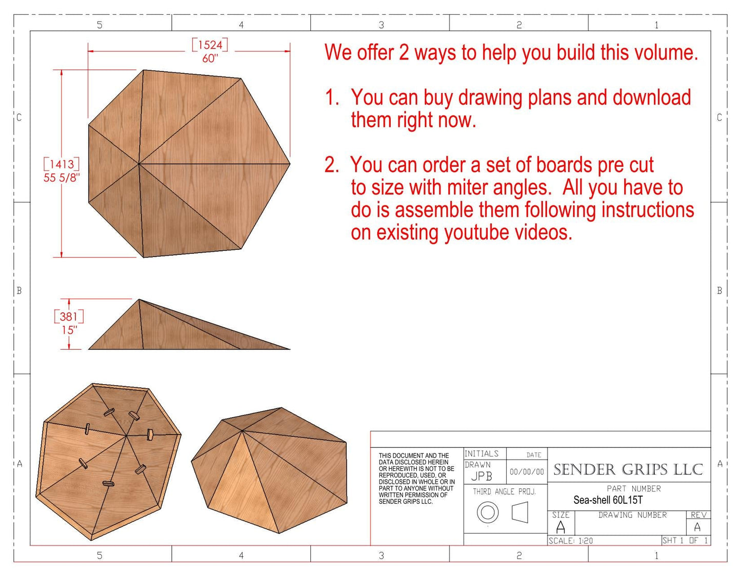 Sea-shell Climbing Volume (XLarge)  60"(1524mm) Long x 15"(381mm) tall Plans