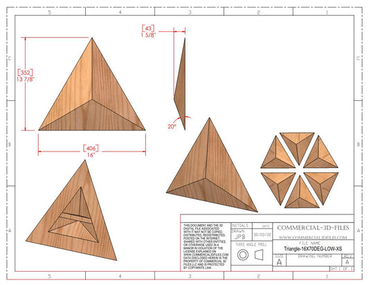 Triangular Pyramid Climbing Volume (X Small, Low Height)  16"(406mm) side x 70 deg Plans