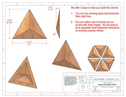 Triangular Pyramid Climbing Volume (Small)  24"(610mm) side x 70 deg Low Height Plans