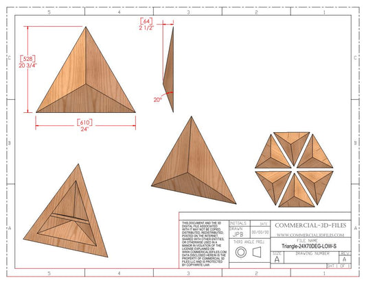 Triangular Pyramid Climbing Volume (Small, Low) 24"(610mm) side x 70 deg Plans