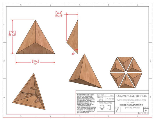 Triangular Pyramid Climbing Volume (Medium, Tall Height) 36"(914mm) side x 45 deg Plans